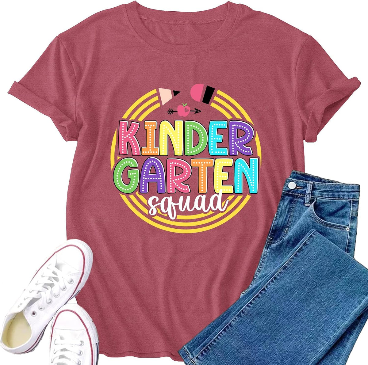 Teacher Shirt for Women Kindergarten Squad T-Shirts Kindy Teacher Life Tee Tops - Pink