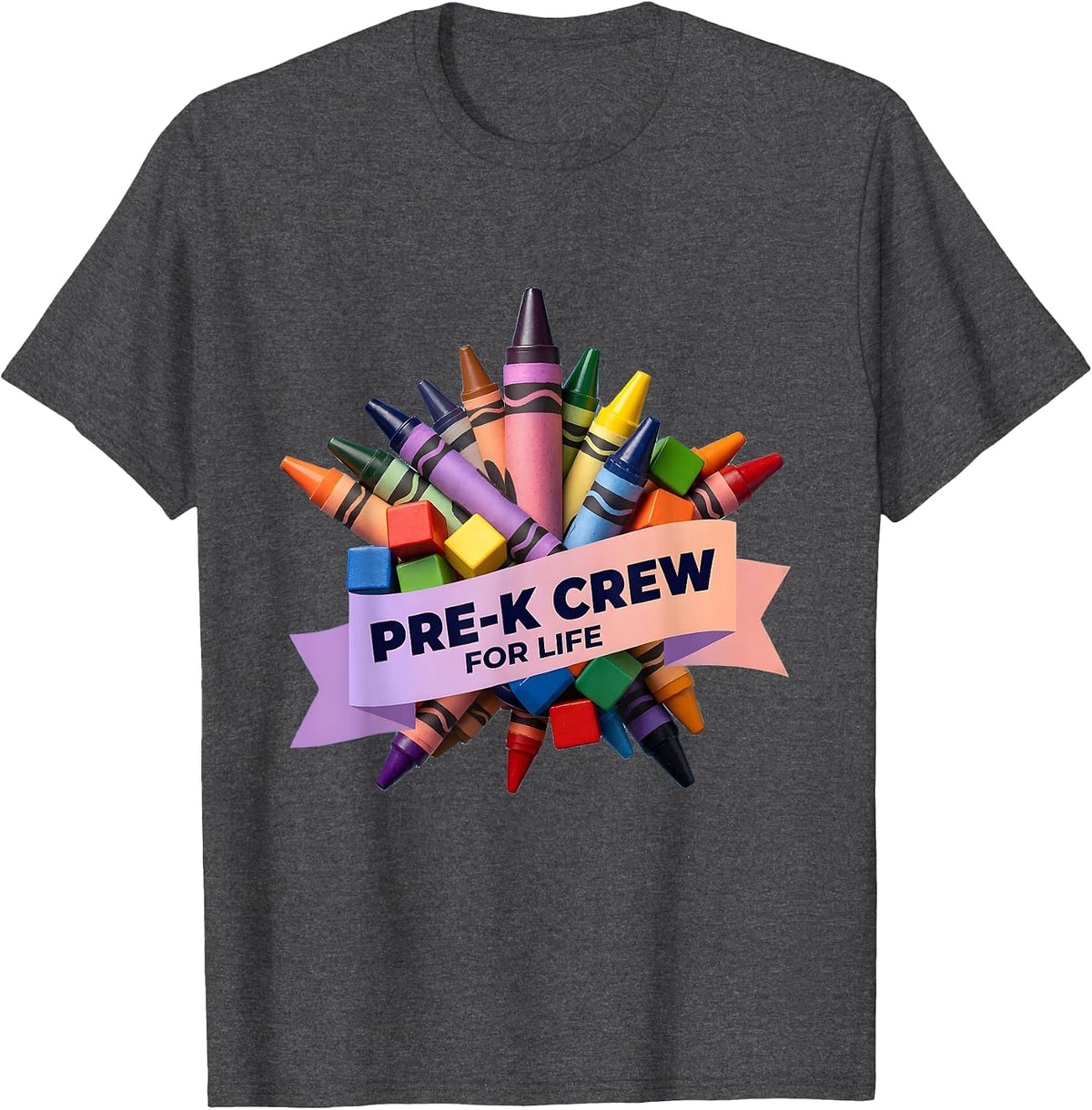 Pre-K Crew For Life Early Childhood Design T-Shirt - Dark Heather Grey