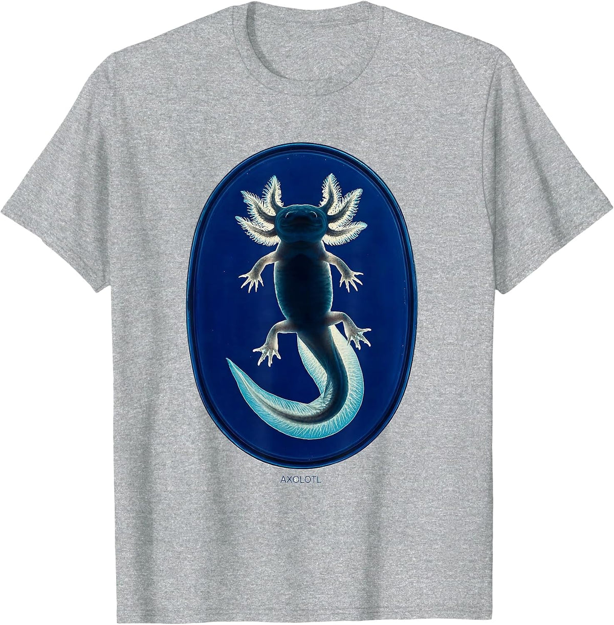 Men's Axolotl Cyanotype Photogram Biologist Herpetology Enthusiast T-Shirt - Heather Grey