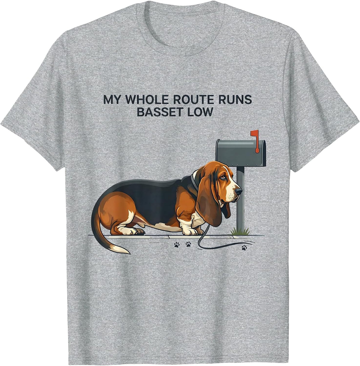 Men's My Whole Route Runs Basset Low Funny Basset Hound Dog Lover T-Shirt - Heather Grey