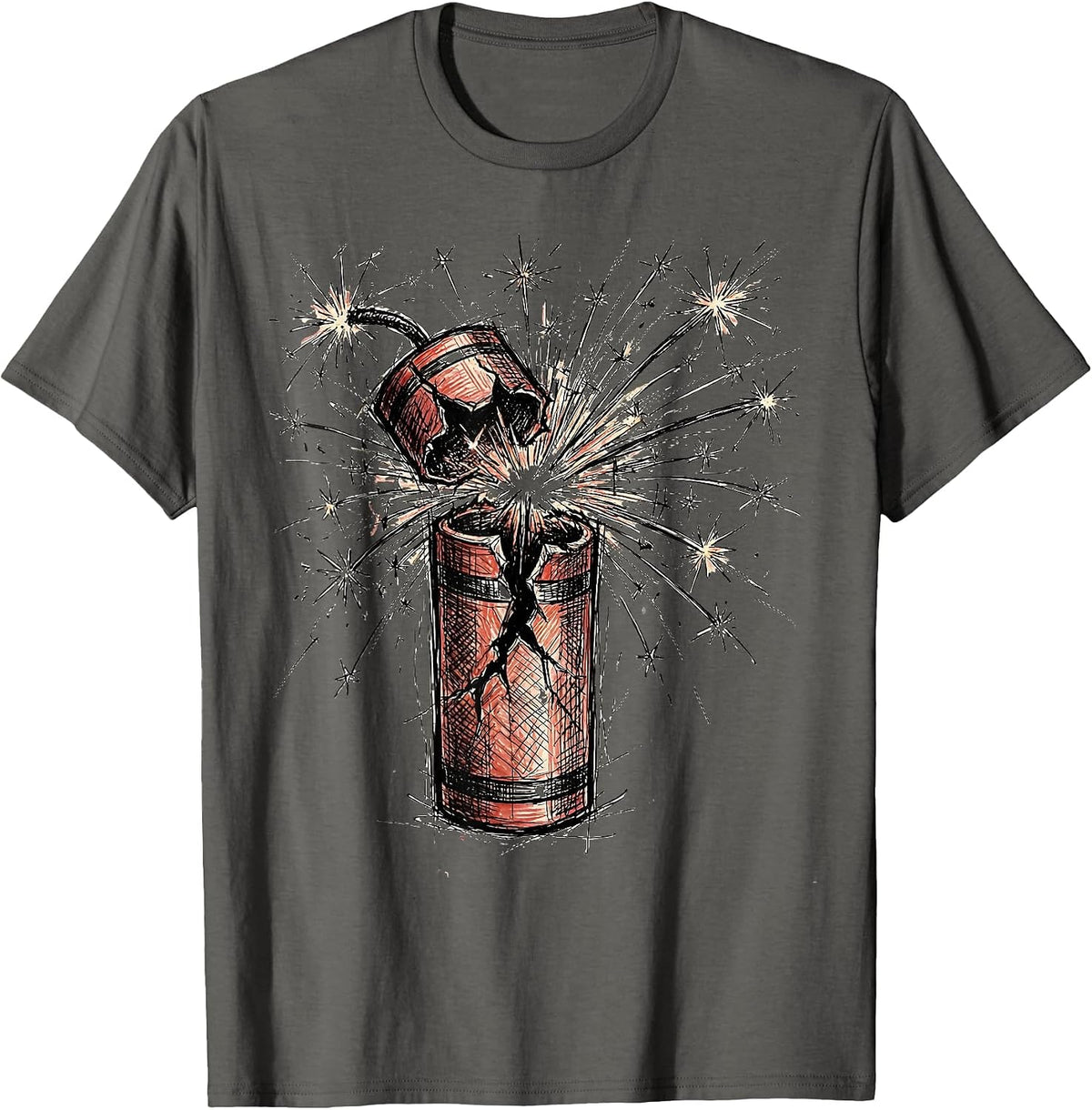 Lone Firecracker Exploding in the Night Sky T-Shirt - Asphalt Grey