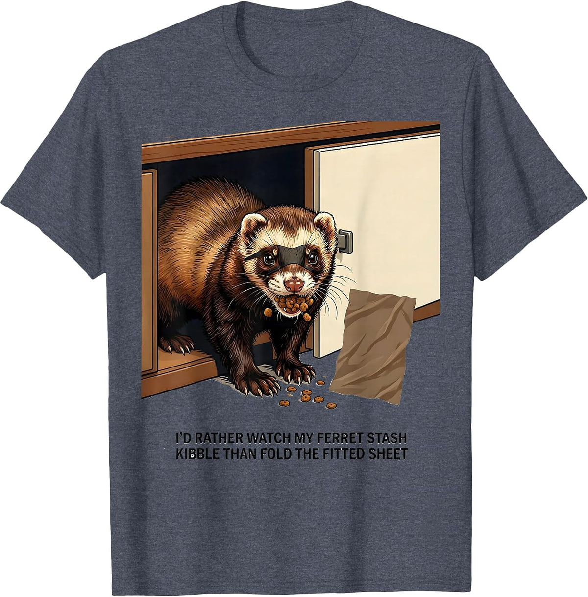 I'd Rather Watch My Ferret Stash Kibble Funny Ferret Lover T-Shirt - Heather Blue