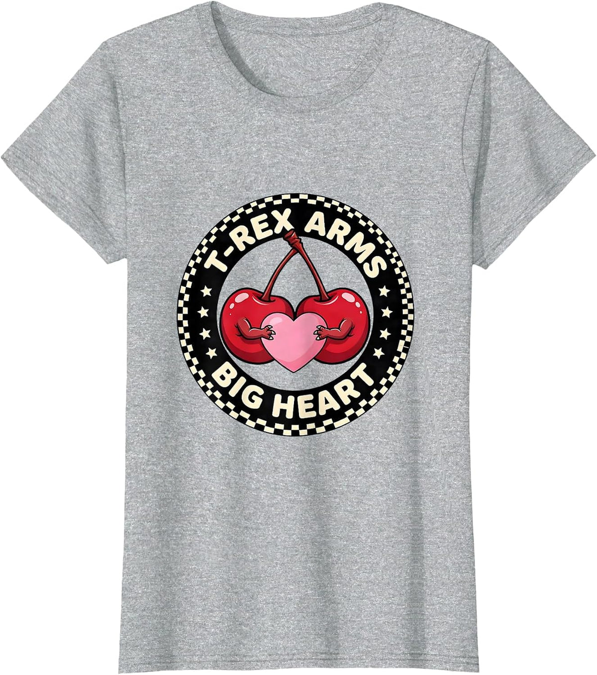 T-Rex Arms Big Heart Funny Dinosaur Design T-Shirt - Heather Grey