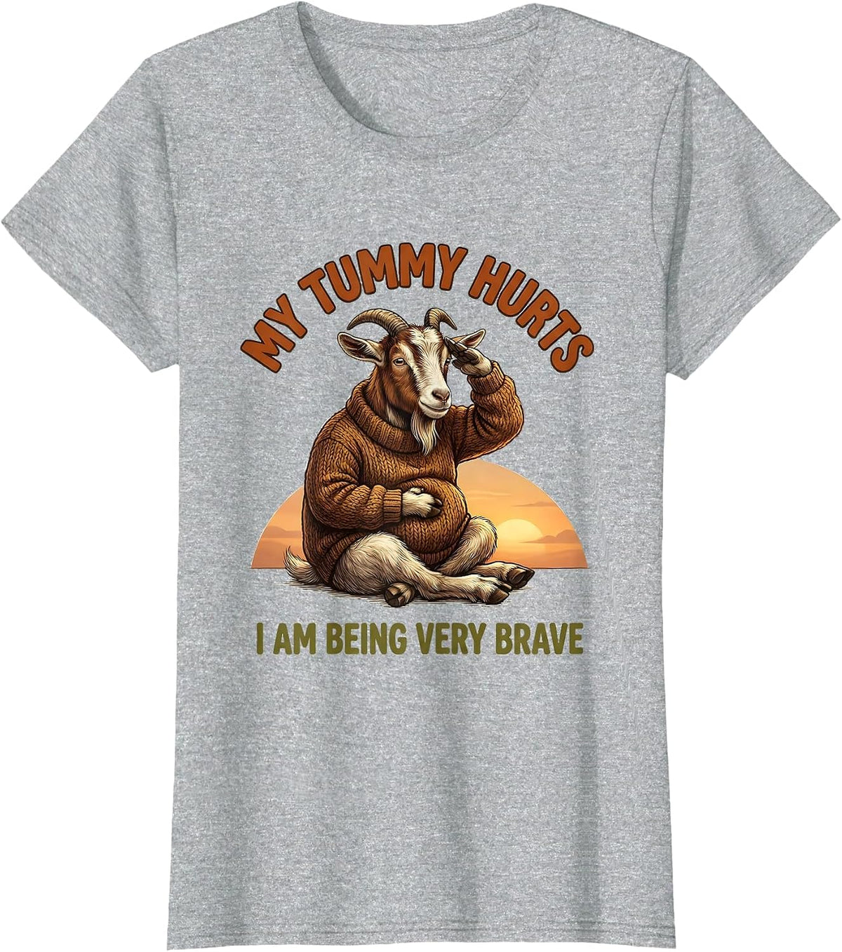 My Tummy Hurts. I Am Being Very Brave Funny Cat Meme Humor T-Shirt - Heather Grey
