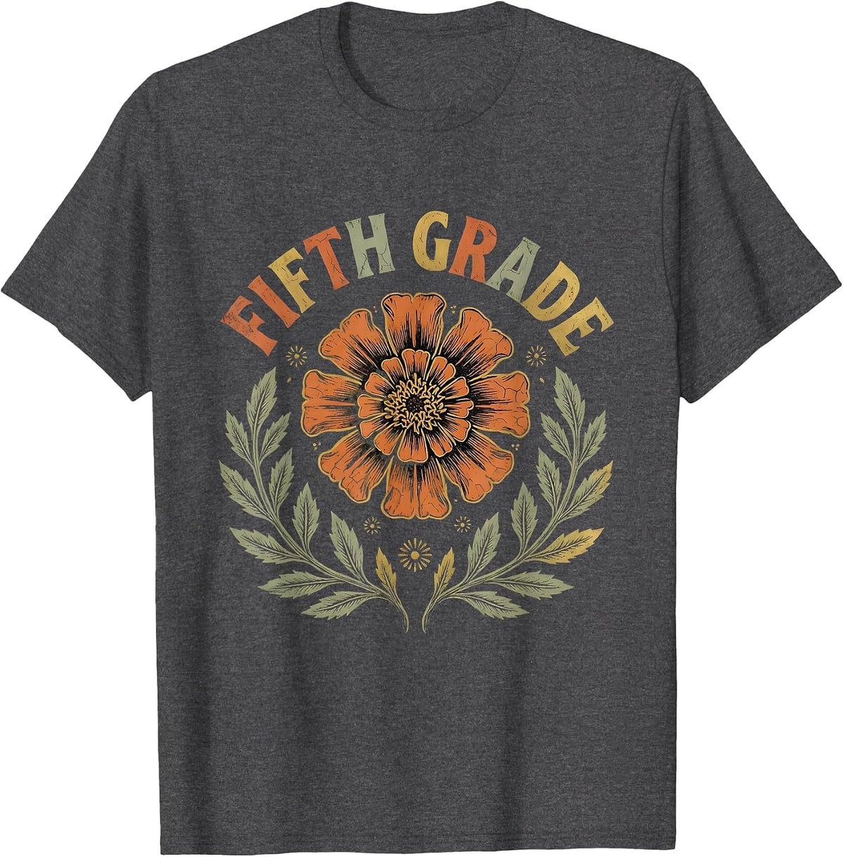 Men's Fifth Grade Boho Folk Floral Back To School Teacher Gift T-Shirt - Dark Heather Grey