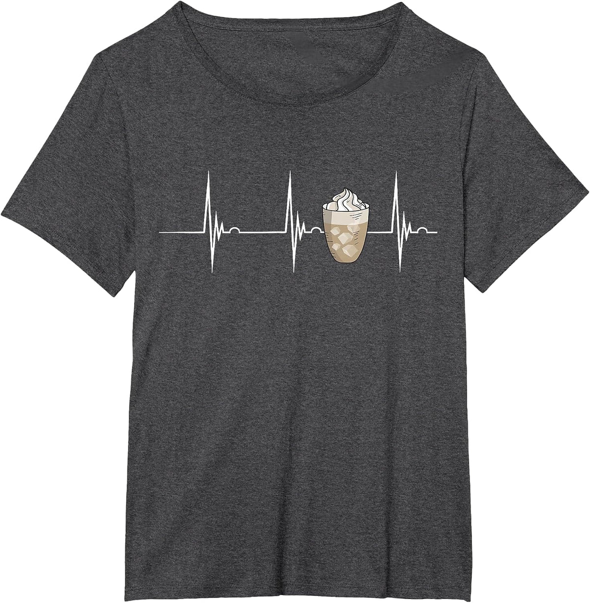 Iced Coffee Lover Heartbeat EKG Pulse Coffee Cup Cappuccino T-Shirt - Dark Heather Grey