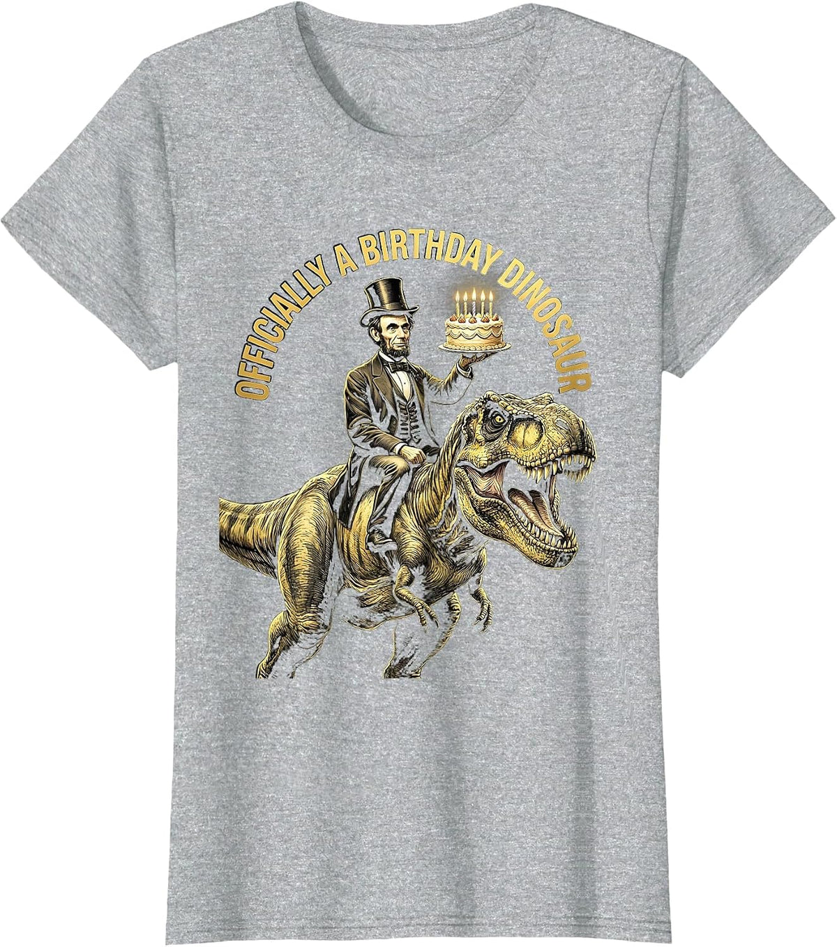 Officially a Birthday Dinosaur Celebration Design T-Shirt - Heather Grey