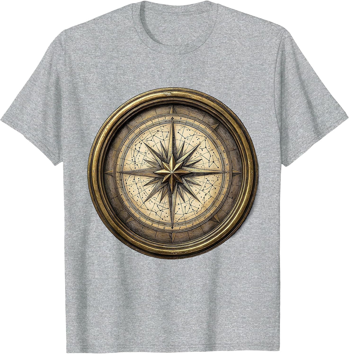 Men's Star Chart Unrolled on Wooden Desk Illustration T-Shirt - Heather Grey