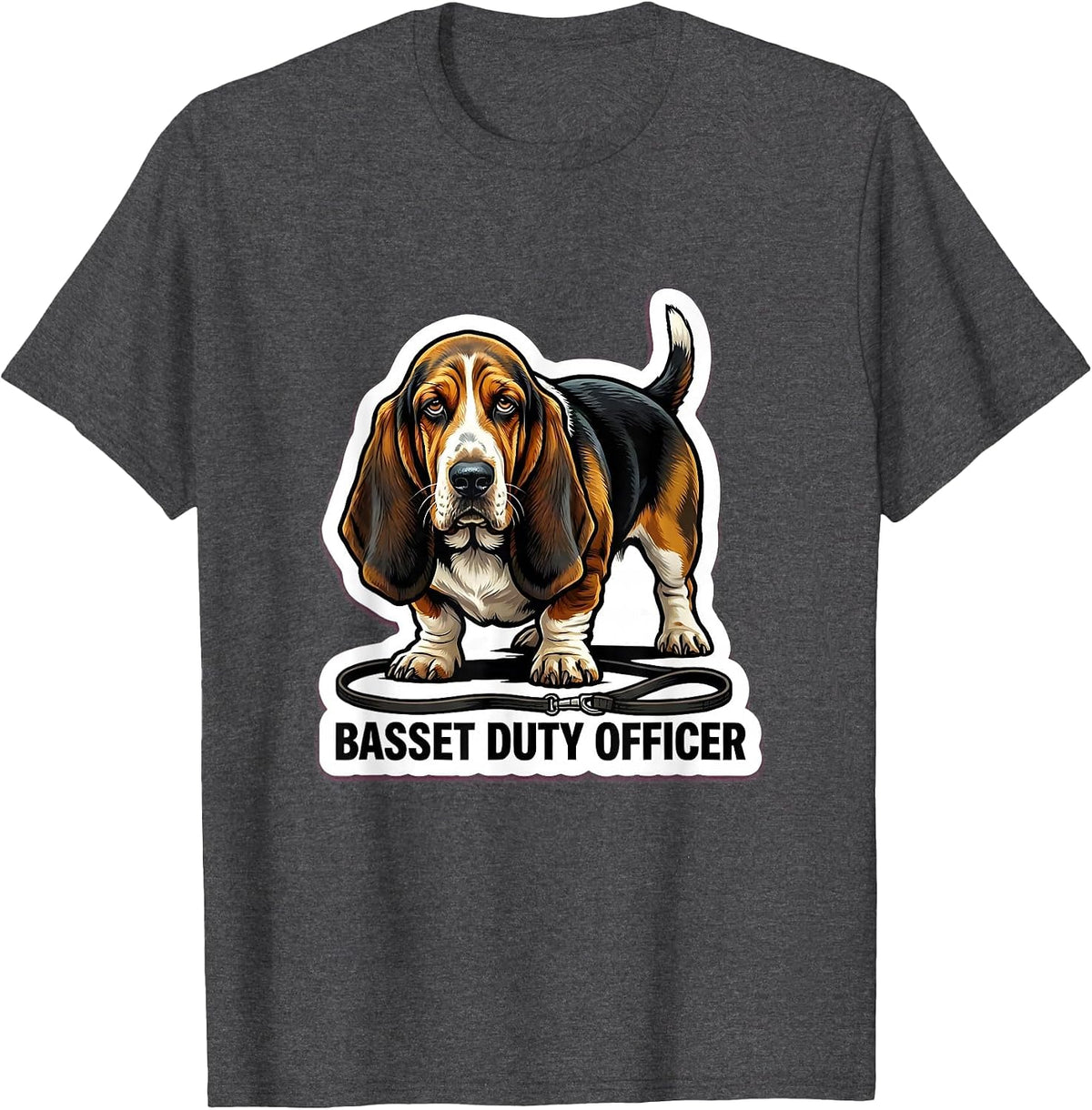Men's Basset Duty Officer Funny Basset Hound Dog Lover Gift T-Shirt - Dark Heather Grey
