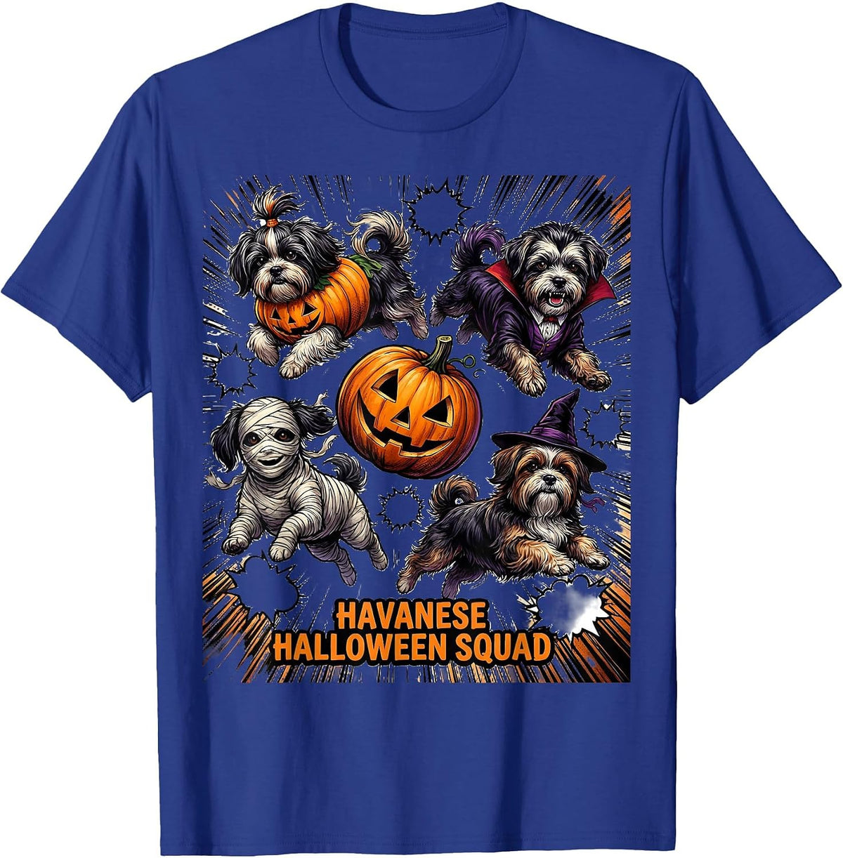 Havanese Halloween Squad Comic Book Dog Breed Costume T-Shirt, Men, Royal Blue, Medium - As Pictured
