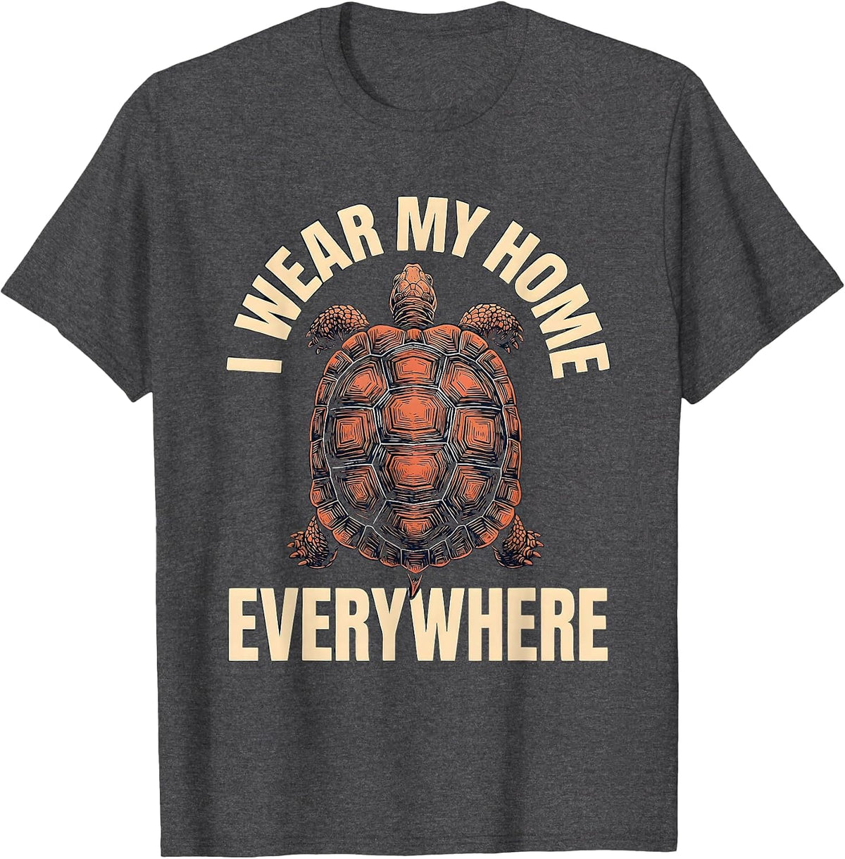 I Wear My Home Everywhere Linocut Turtle Lover Gift T-Shirt - Dark Heather Grey