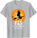 Halloween Witch Yes I Can Drive A Stick Funny Halloween T-Shirt - Heather Grey