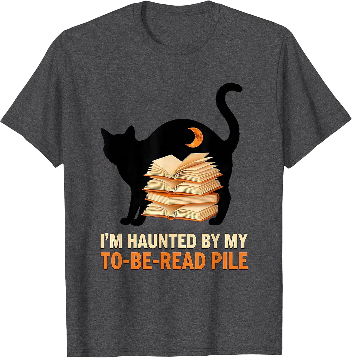 Men's I'm Haunted By My To-Be-Read Pile Funny Book Lover Halloween T-Shirt - Dark Heather Grey