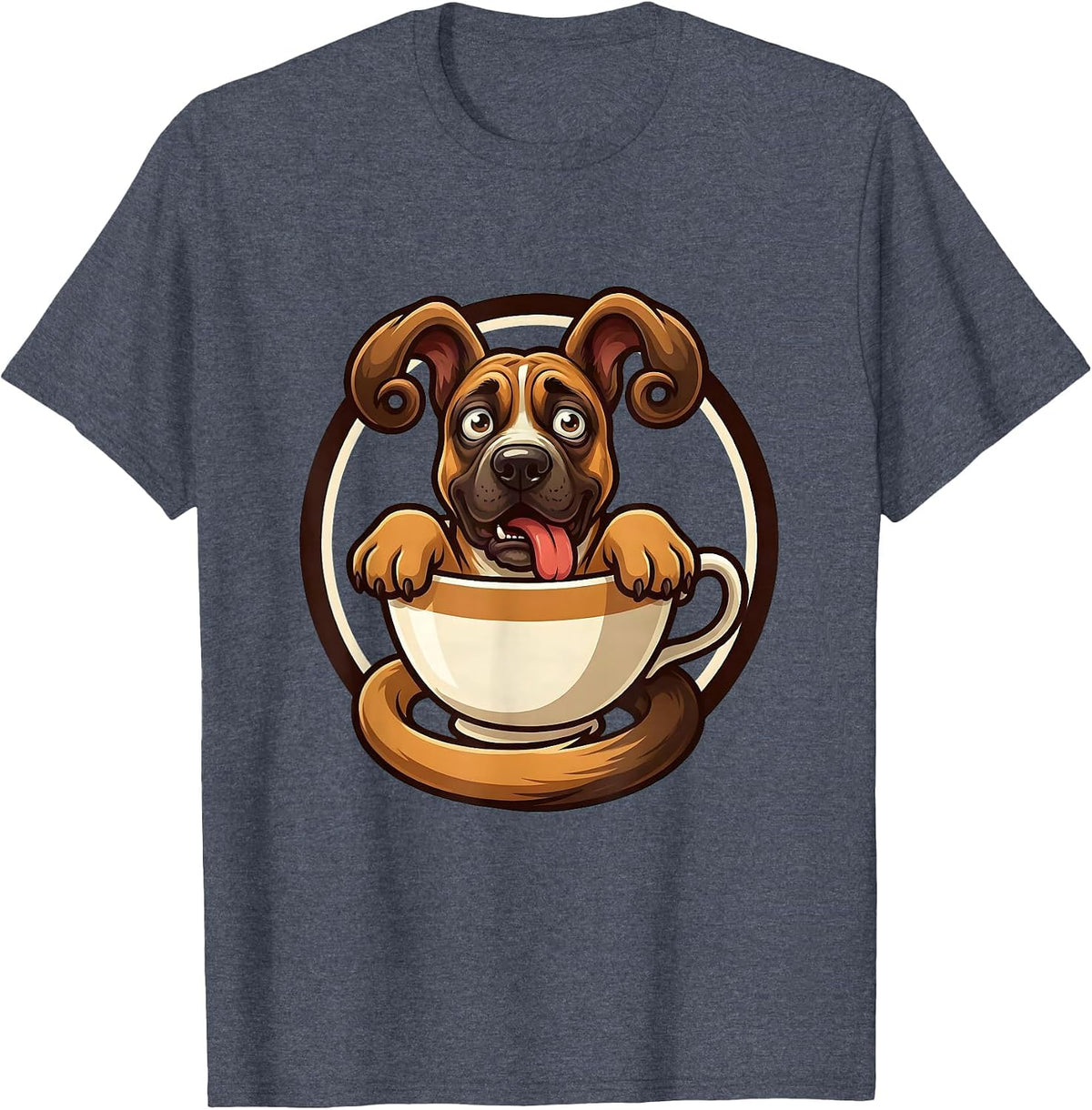 Giant Dog in a Tiny Teacup Great Dane Illustration T-Shirt - Heather Blue