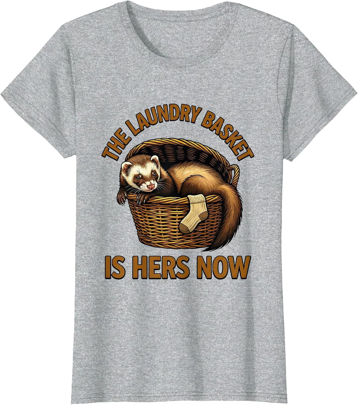 Women's The Laundry Basket Is Hers Now Funny Ferret Lover Christmas T-Shirt - Heather Grey