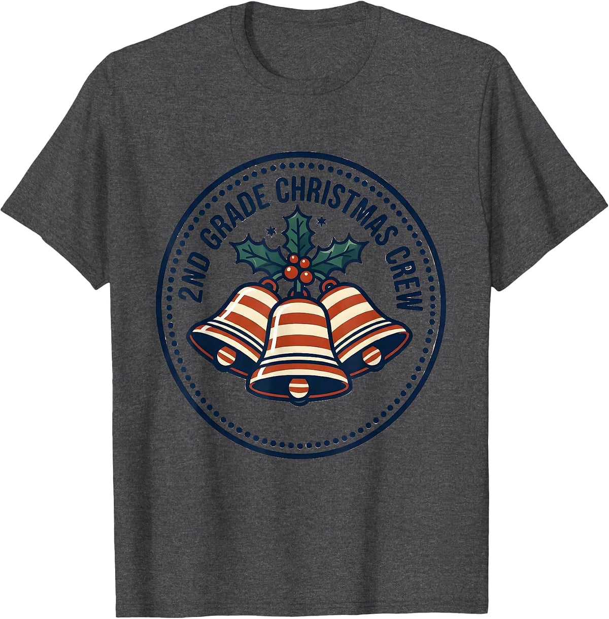 Men's 2nd Grade Christmas Crew Funny Teacher Holiday Squad T-Shirt - Dark Heather Grey