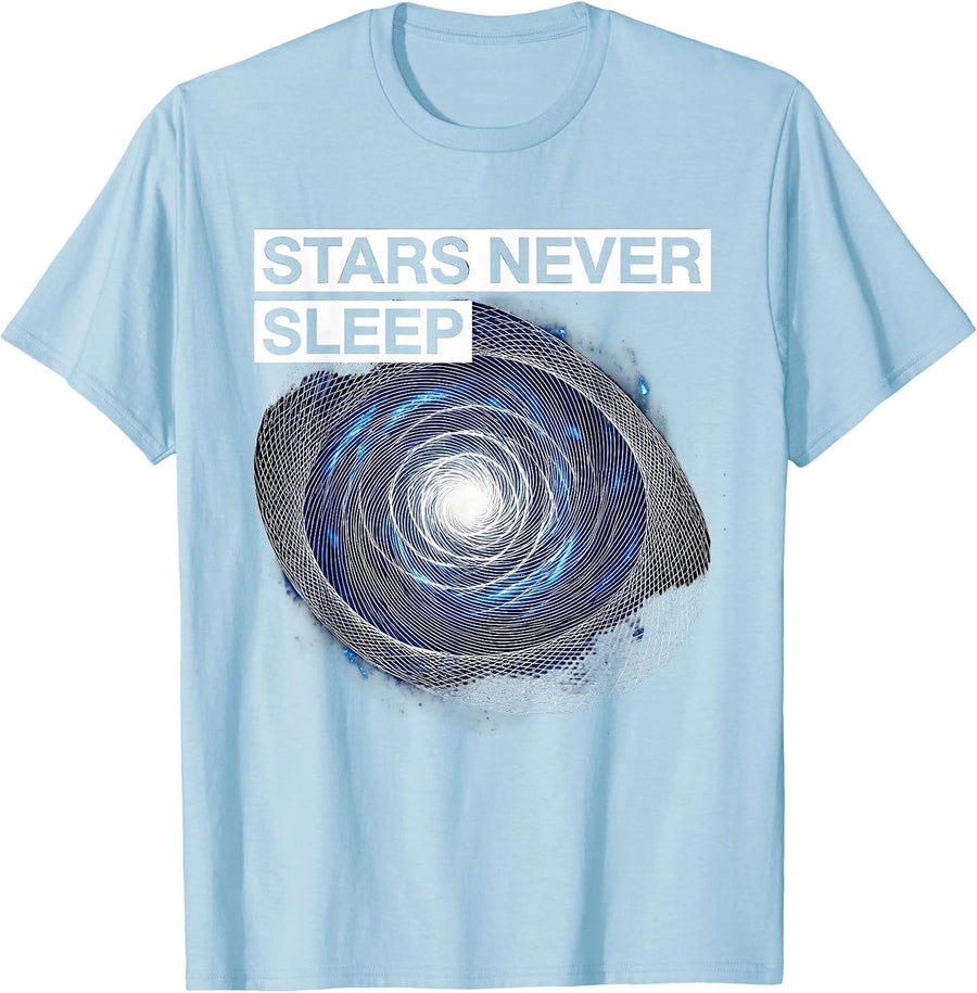 Men's Stars Never Sleep Galaxy Space Design T-Shirt - Baby Blue
