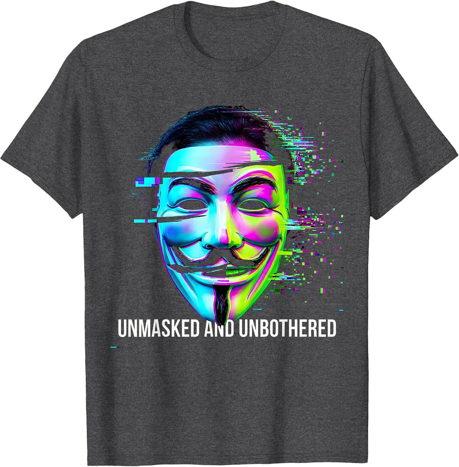 Men's Unmasked and Unbothered Autism Awareness Design T-Shirt - Dark Heather Grey