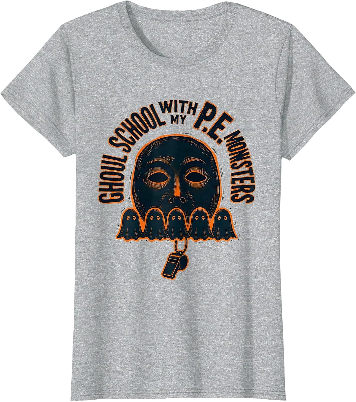 Ghoul School With My P.E. Monsters Funny Halloween Teacher T-Shirt - Heather Grey