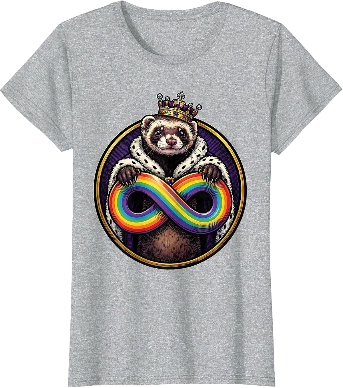 Women's Crowned Ferret Monarch Cartoon Autism Meme Humor T-Shirt - Heather Grey