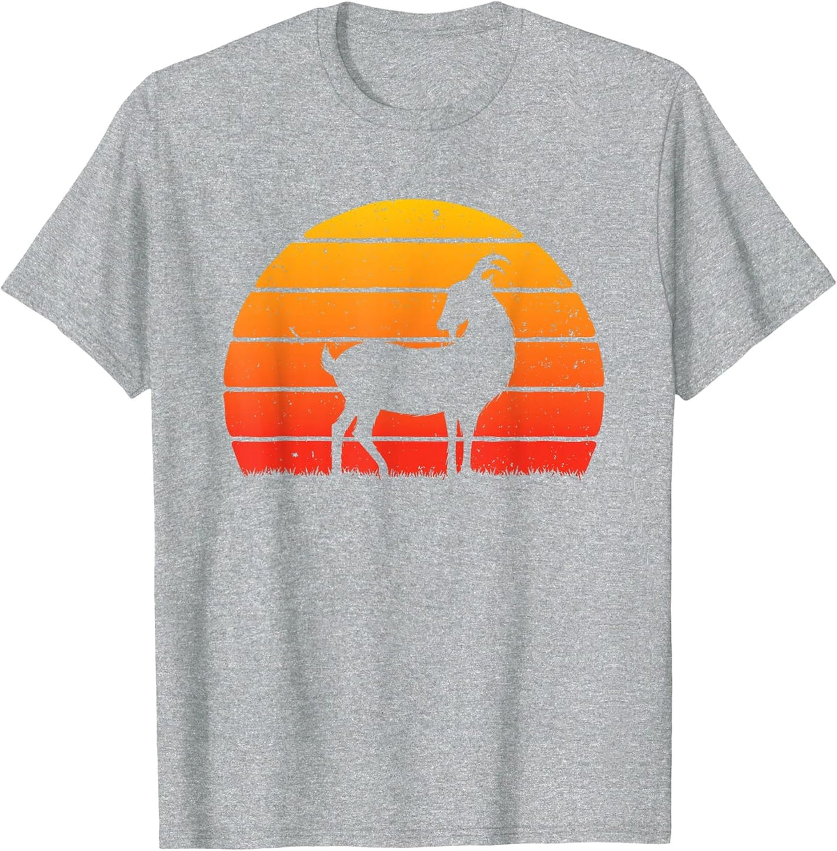 Retro Sunset Goat - Farm Animal Lover Farming Farm Rancher T-Shirt - Heather Grey