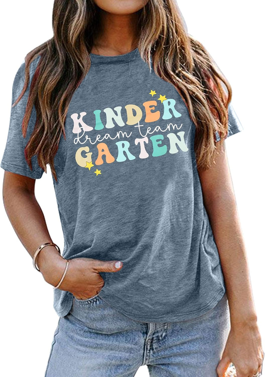 ALLTB Kindergarten Teacher Shirts Women First Day of School Shirt Teacher Life Floral Flower Tee Tops T-Shirt - Light Blue