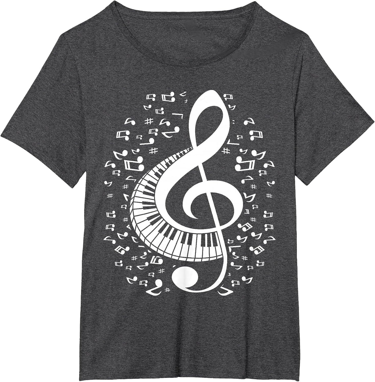 Treble Clef Keyboard Classical Music Notes Pianist Piano T-Shirt - Dark Heather Grey