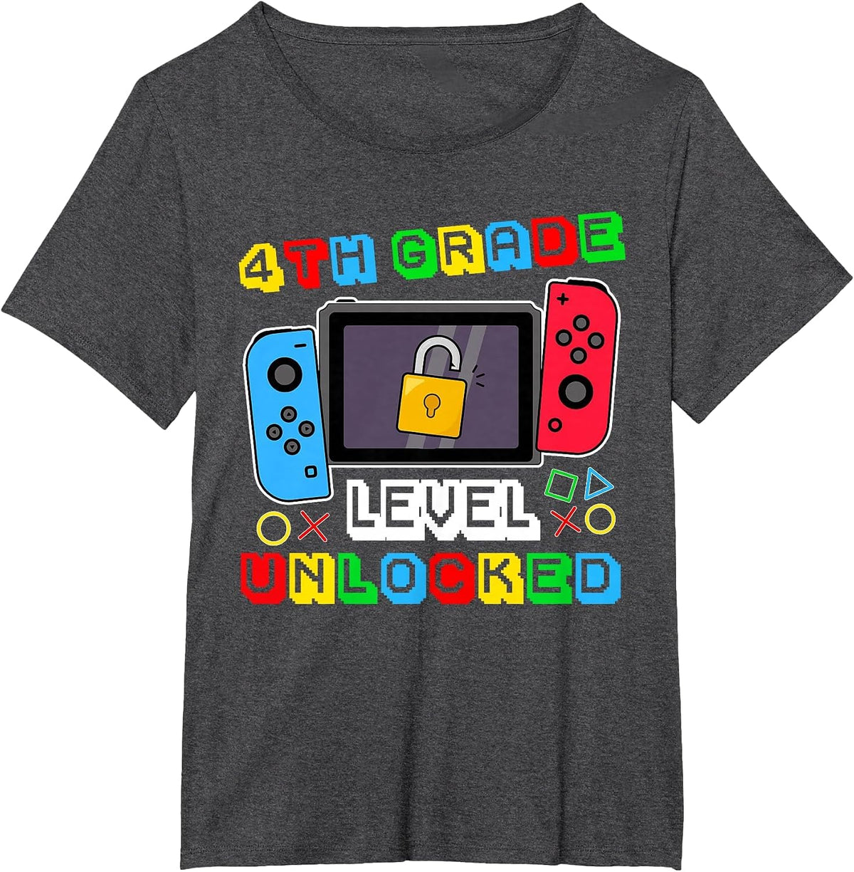 4th Grade Level Unlocked Gamer Back to School Boy T-Shirt - Dark Heather Grey