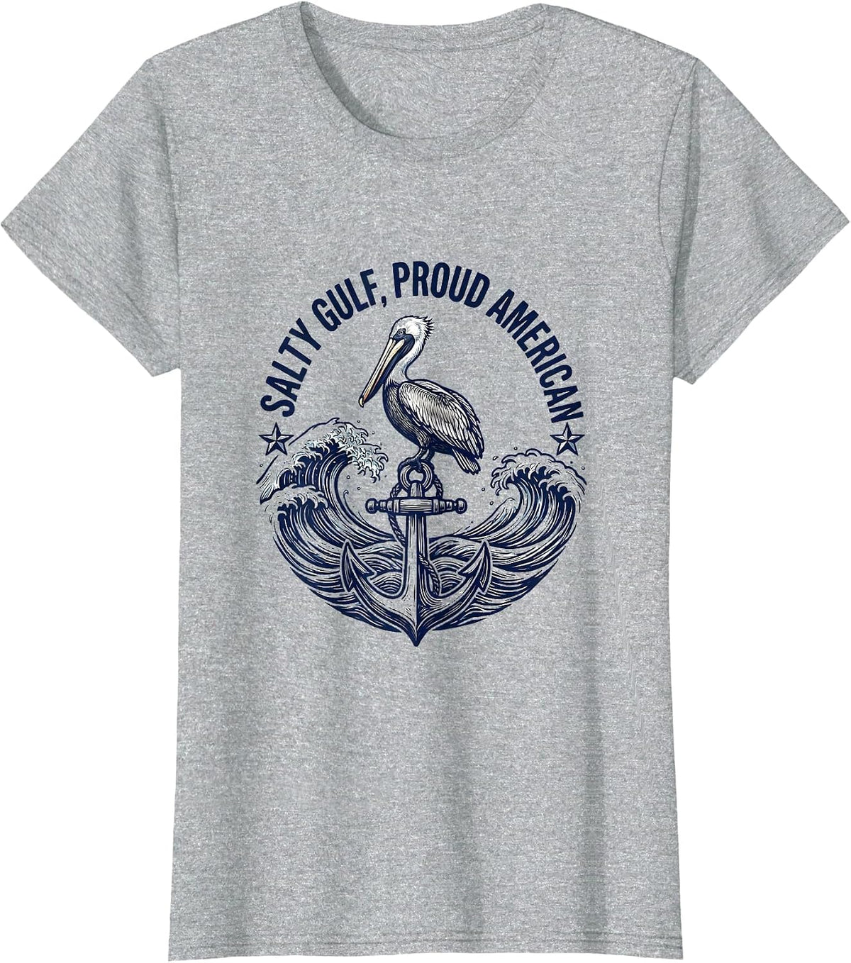 Salty Gulf Proud American Patriotic Design T-Shirt - Heather Grey