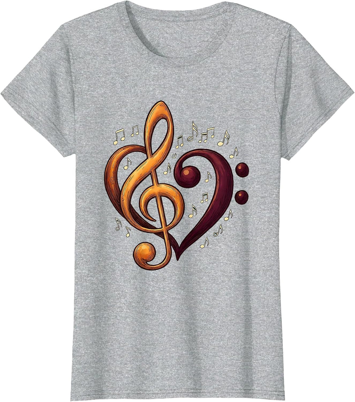 Music Teacher Treble Bass Clef Duo Graphic T-Shirt - Heather Grey
