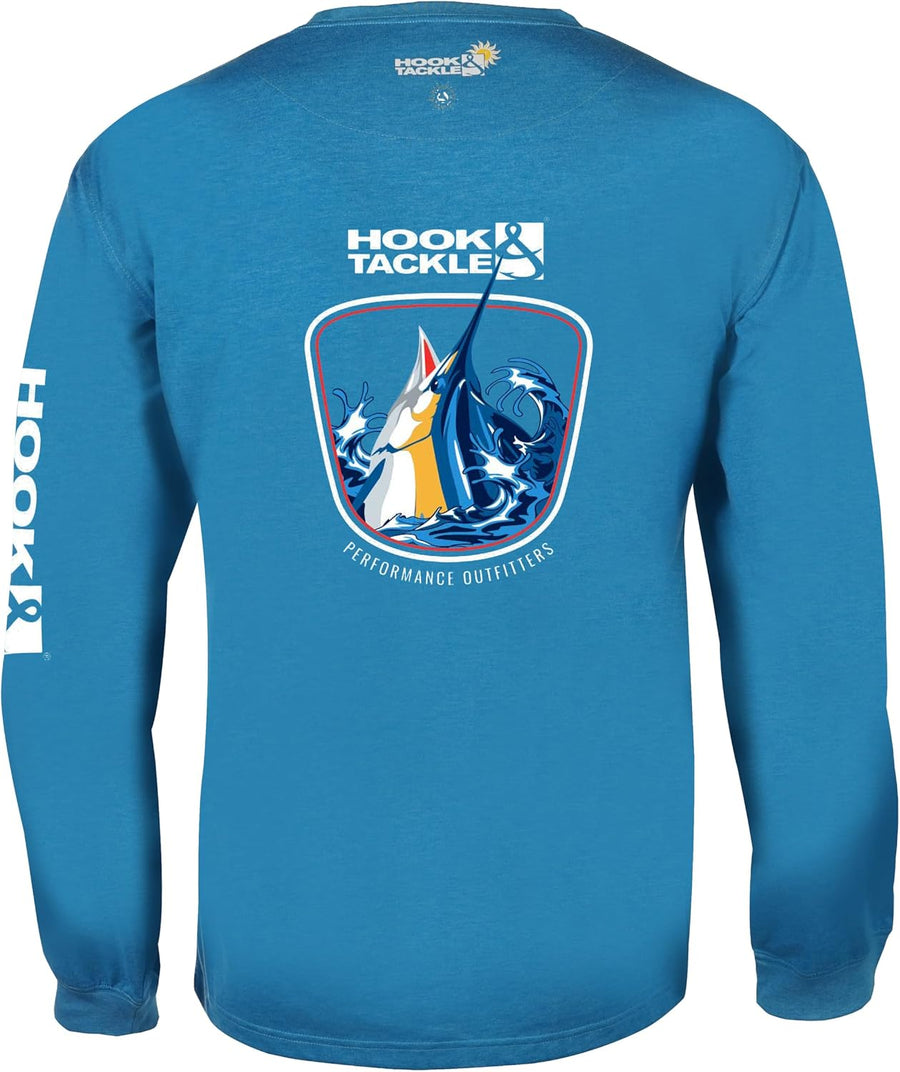 Hook & Tackle Men's Marlin Thrust L/S UV Fishing T-Shirt - Turquoise Heather