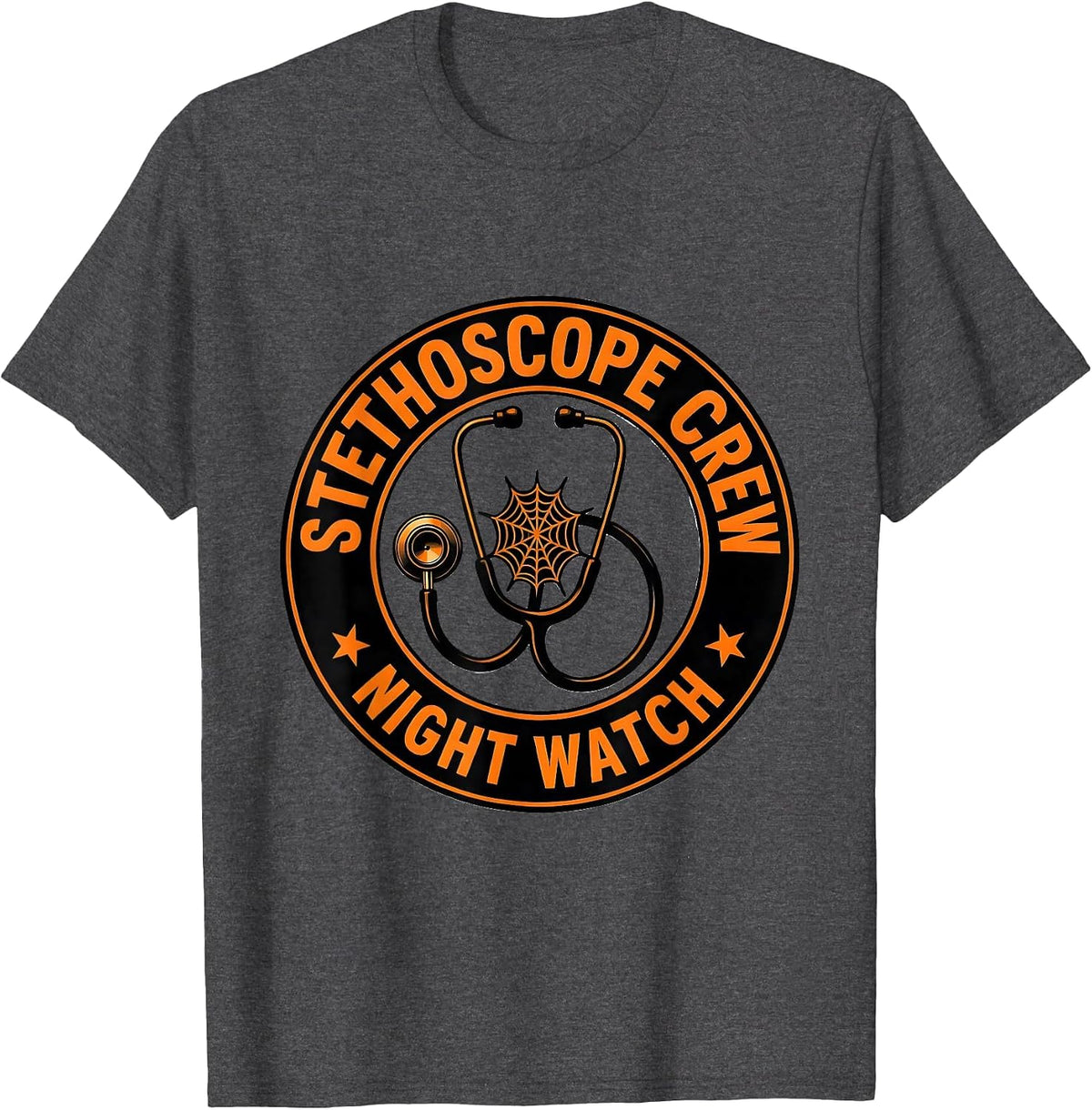 Stethoscope Crew Night Watch Funny Respiratory Therapist T-Shirt - Dark Heather Grey