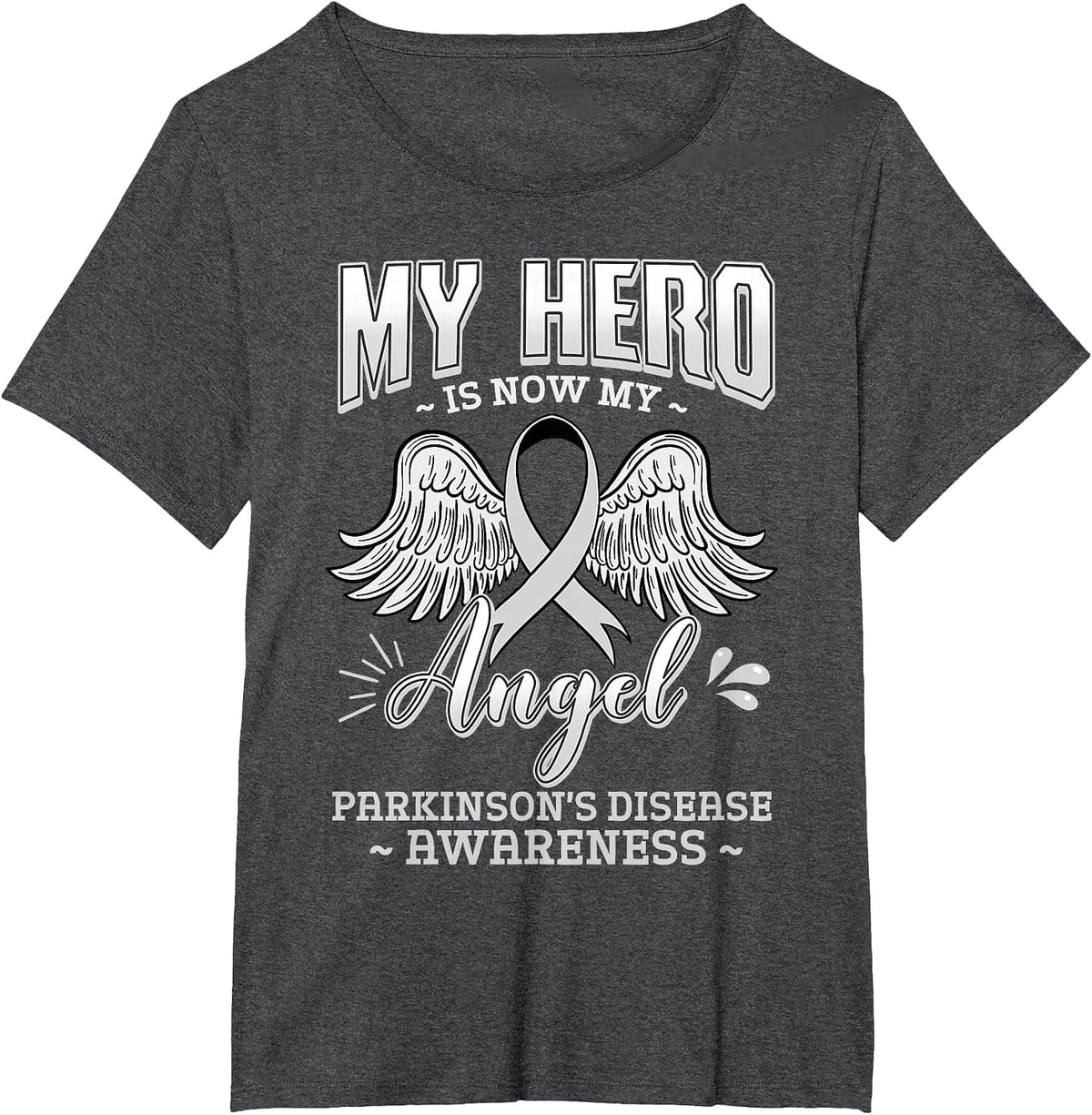 My Hero is Now My Angel Parkinson's Disease Grey Ribbon T-Shirt - Dark Heather Grey