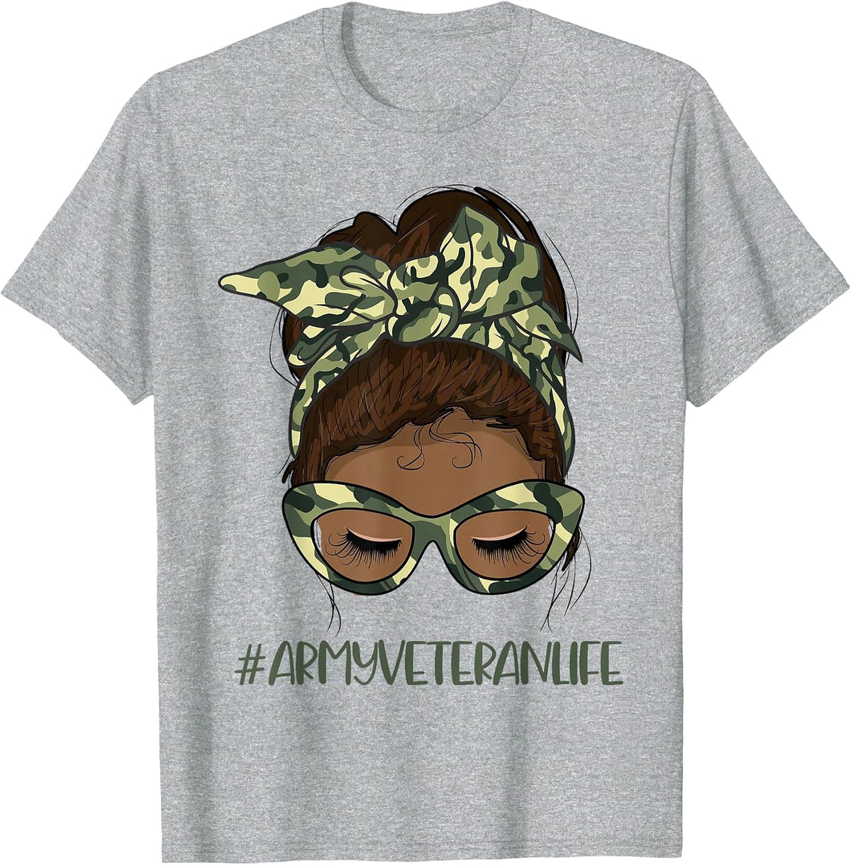 African American Army Veteran Female Afro Melanin Girl T-Shirt - Heather Grey
