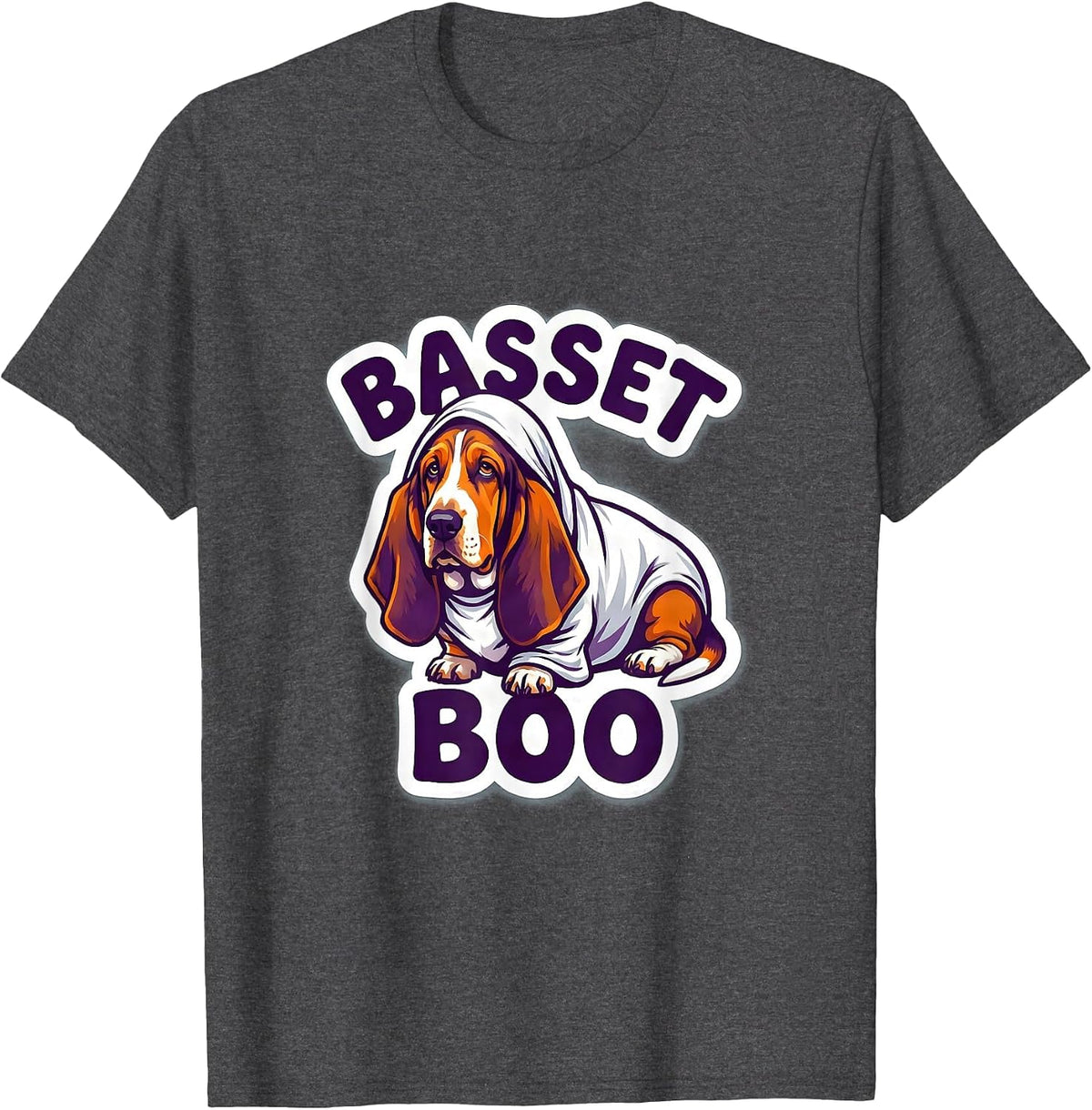 Men's Bassetboo Funny Basset Hound Ghost Halloween Dog Lover T-Shirt - Dark Heather Grey