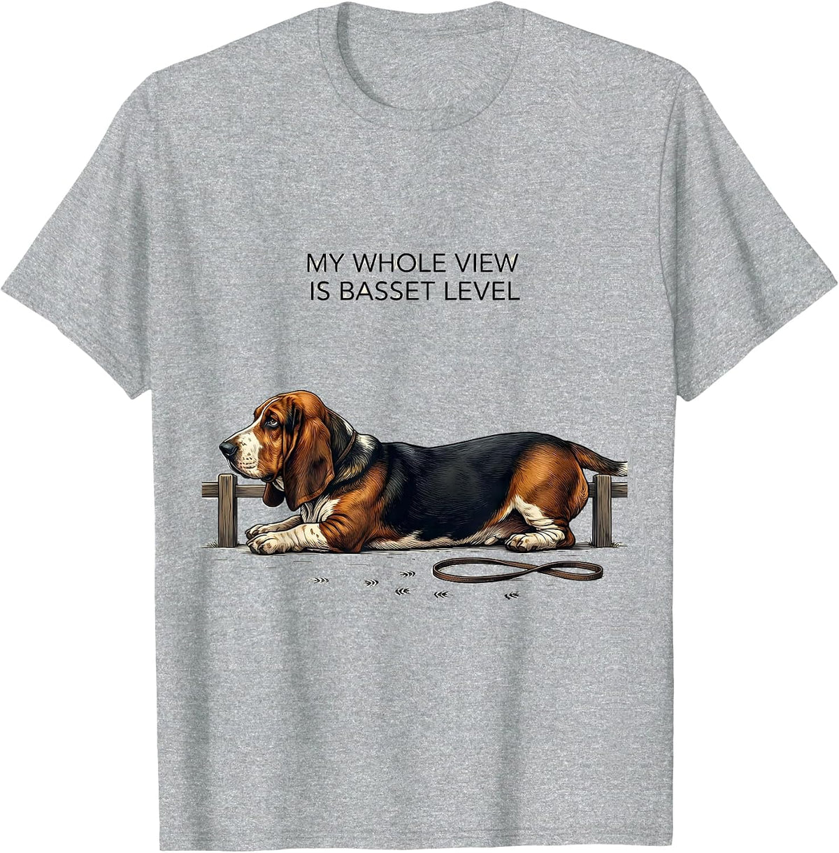 Men's My Whole View Is Basset Level Funny Basset Hound Dog Lover T-Shirt - Heather Grey