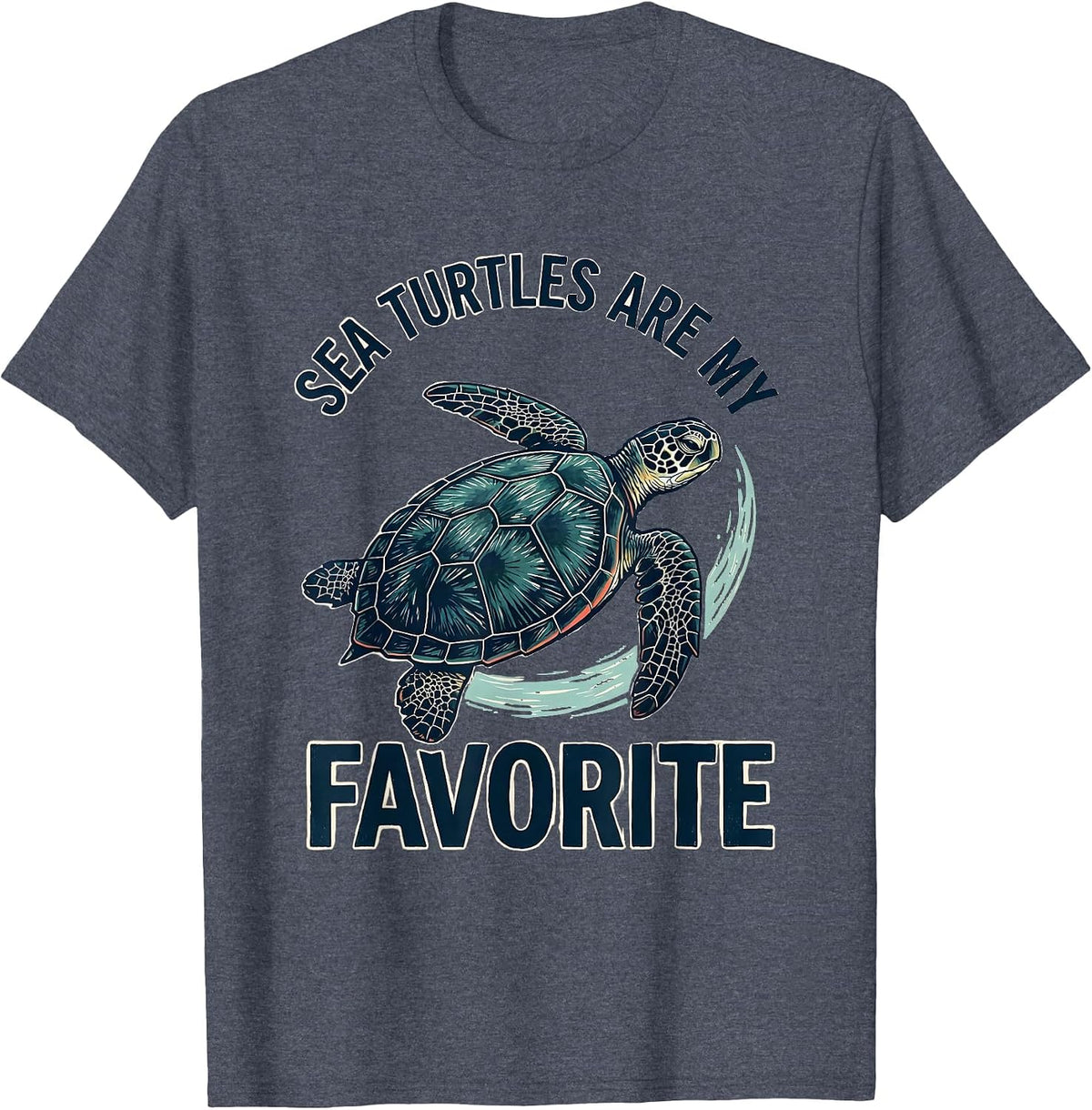 Sea Turtles Are My Favorite Linocut Ocean Animal Lover T-Shirt - Heather Blue