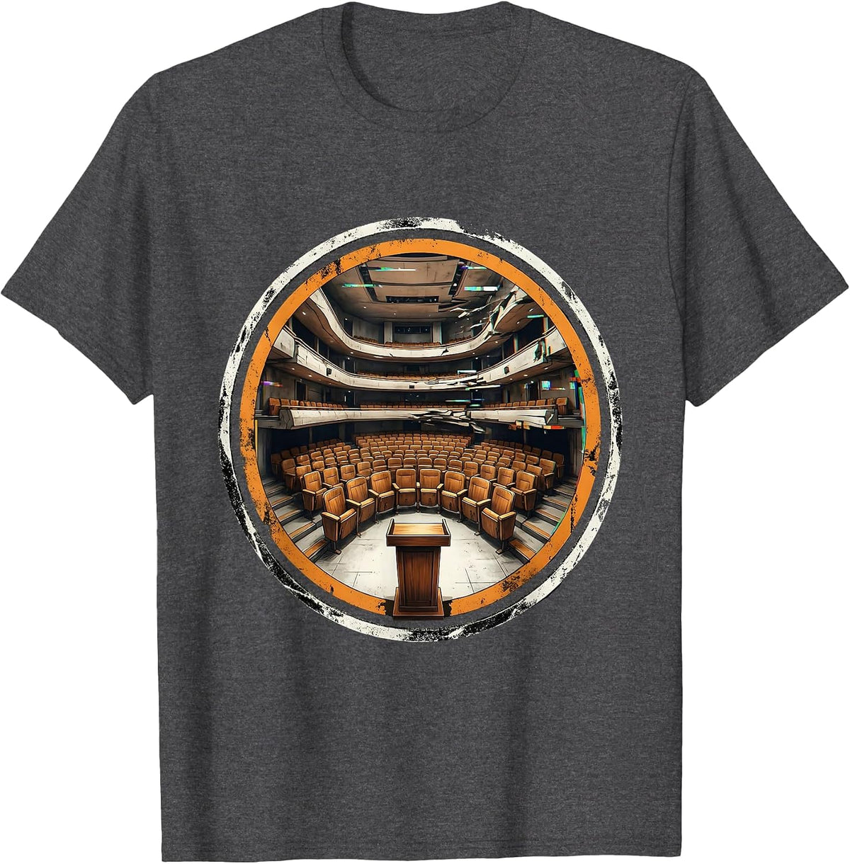 Vintage College Lecture Hall Illustration T-Shirt - Dark Heather Grey