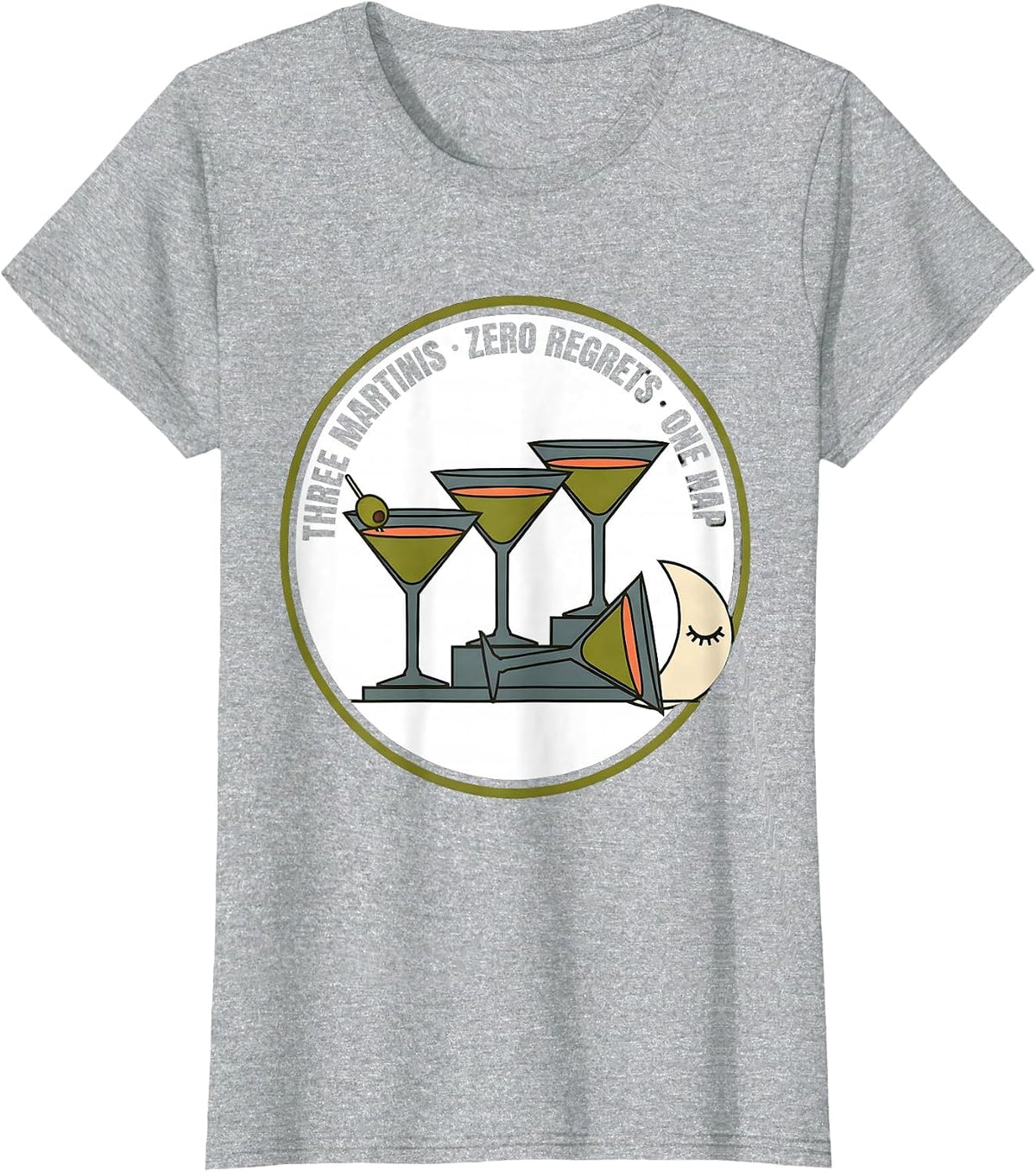 Women's Three Martinis Zero Regrets One Nap Funny Martini Lover Gift T-Shirt - Heather Grey