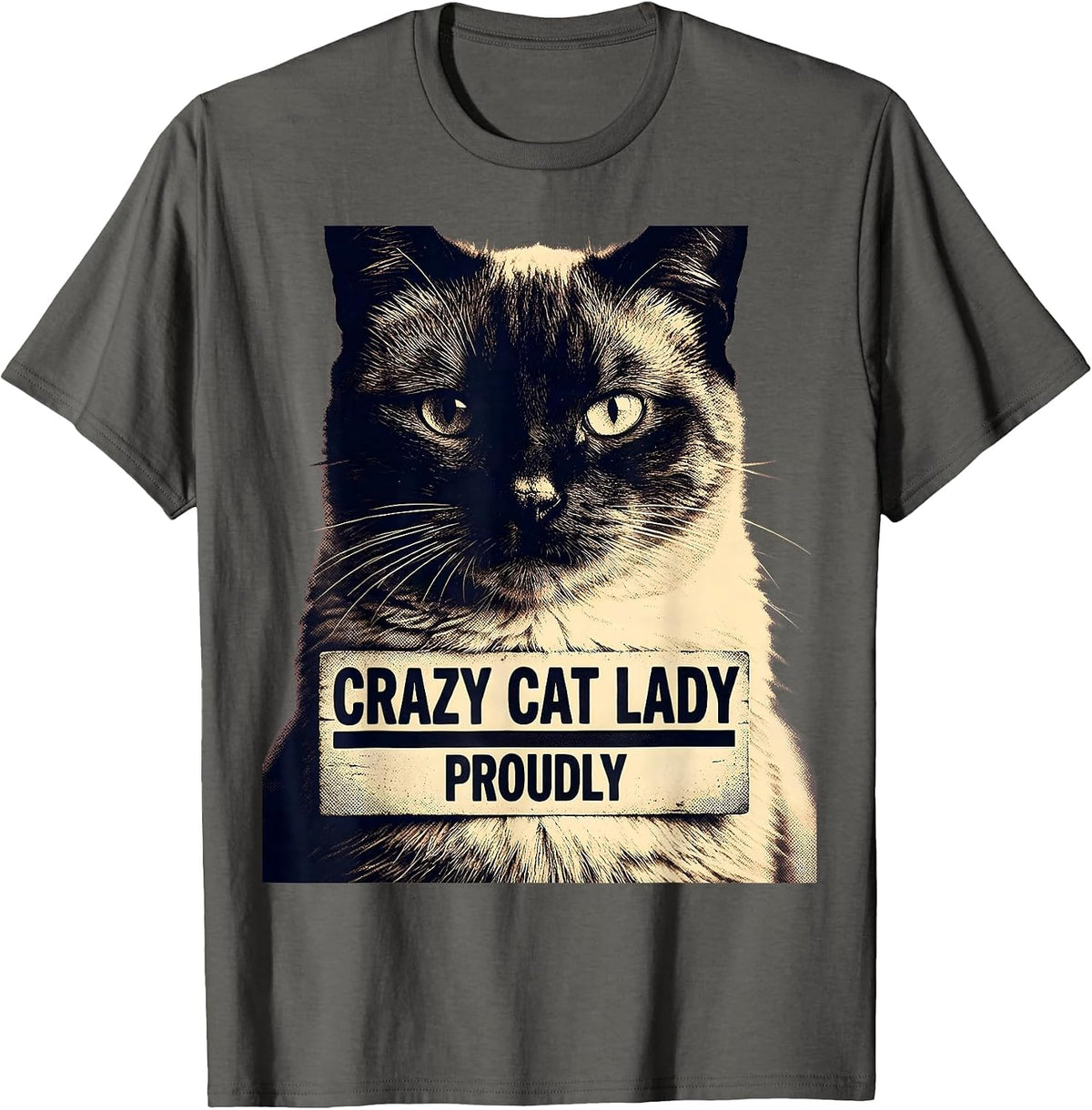 Crazy Cat Lady Proudly Cat Lover Design T-Shirt - Asphalt Grey