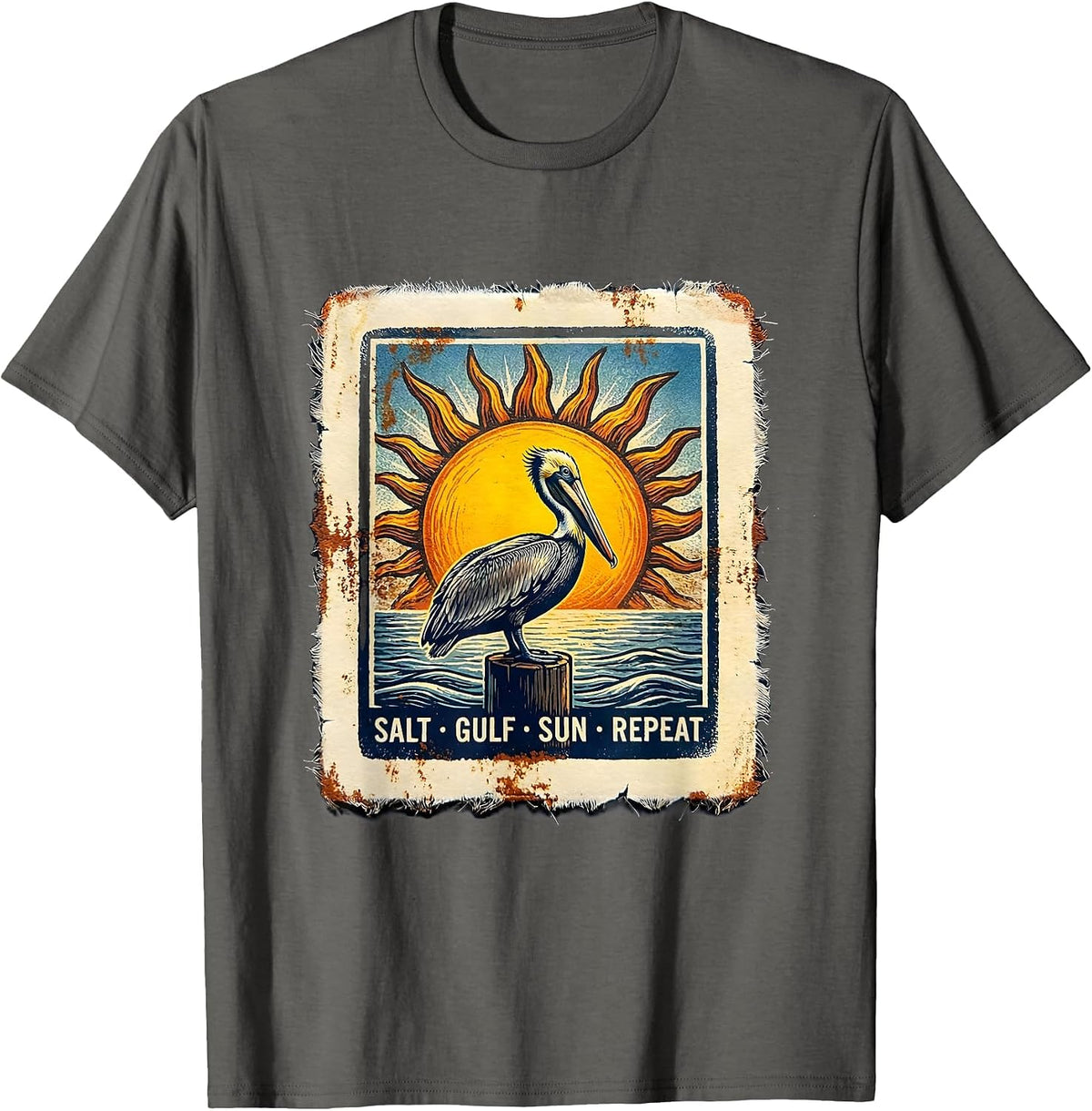 Salt Gulf Sun Repeat Gulf of Mexico Design T-Shirt - Asphalt Grey