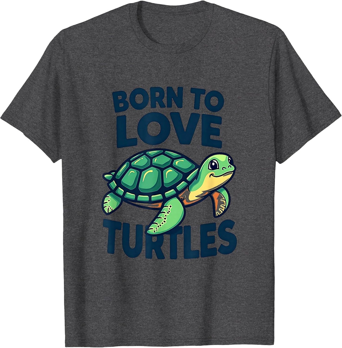 Born To Love Turtles Design T-Shirt - Dark Heather Grey