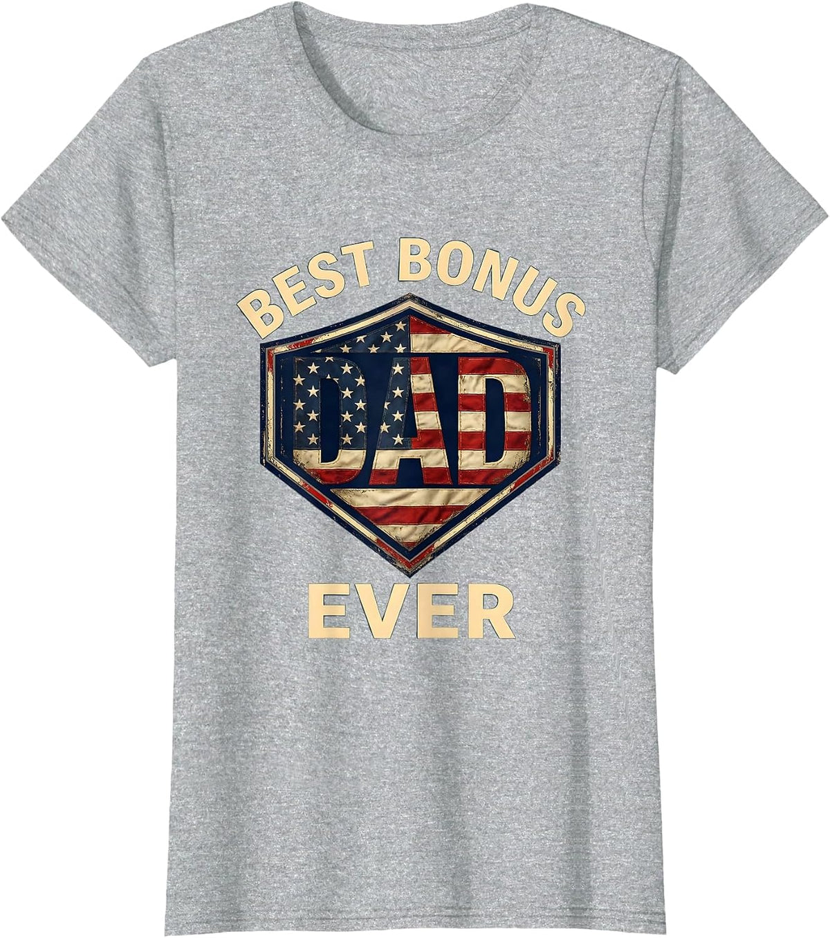 Women's Best Bonus Dad Ever Patriotic Crest American Flag Fathers T-Shirt - Heather Grey