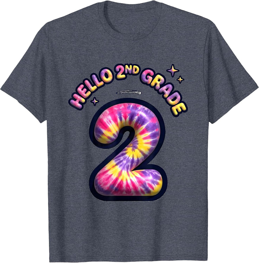 Hello 2nd Grade Tie Dye Back To School Teacher Student T-Shirt - Heather Blue