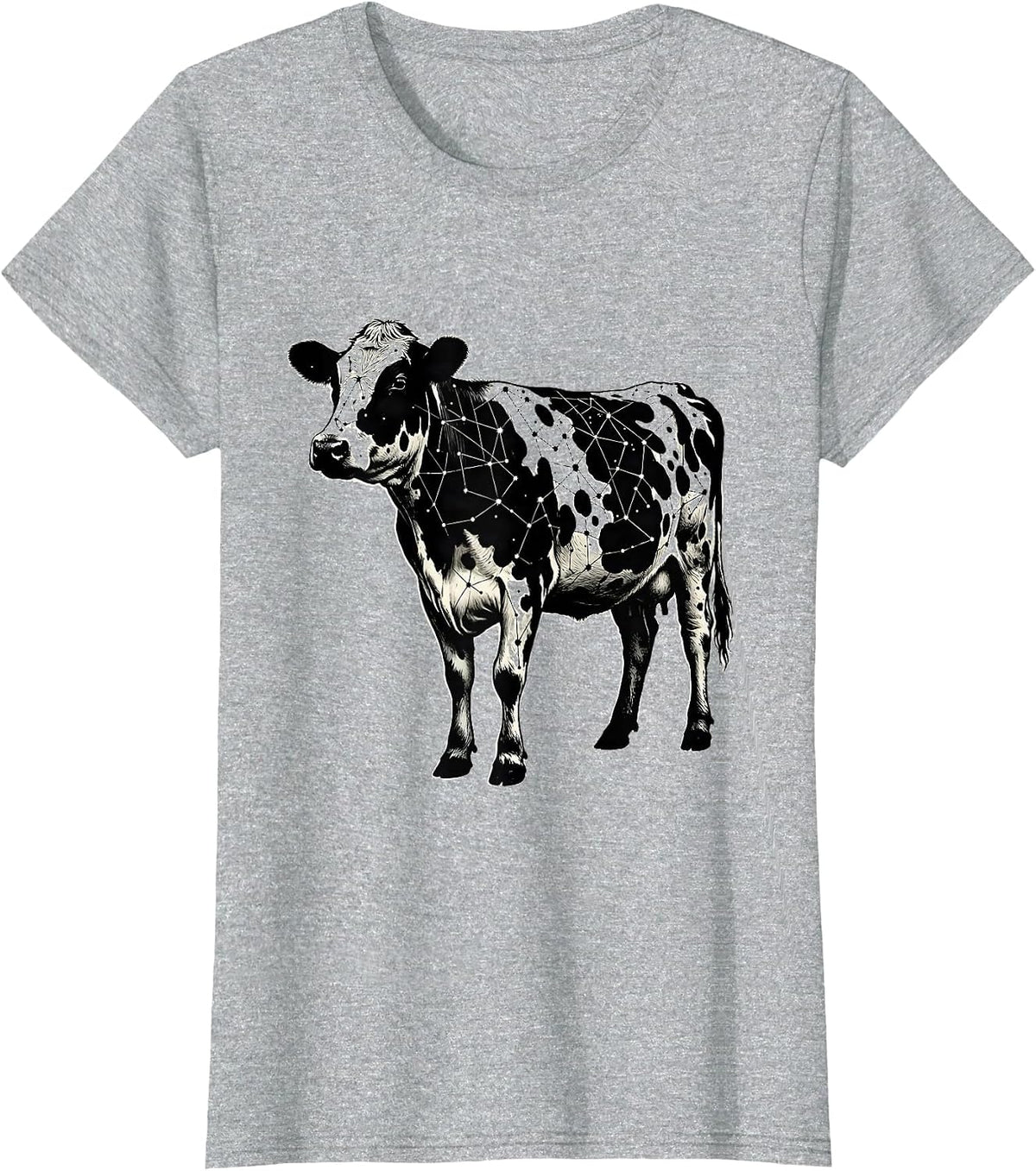 Cow Print Constellation Map Graphic Tee T-Shirt - Heather Grey