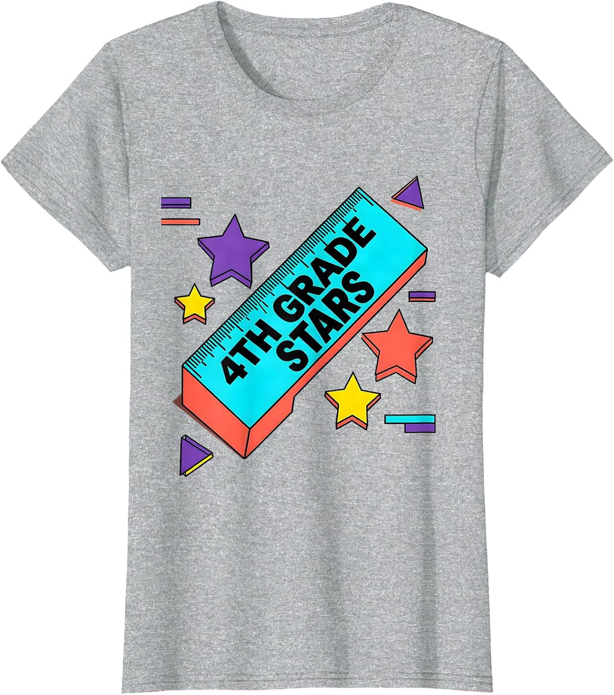 4th Grade Stars Memphis Retro Teacher Crew Back To School T-Shirt - Heather Grey