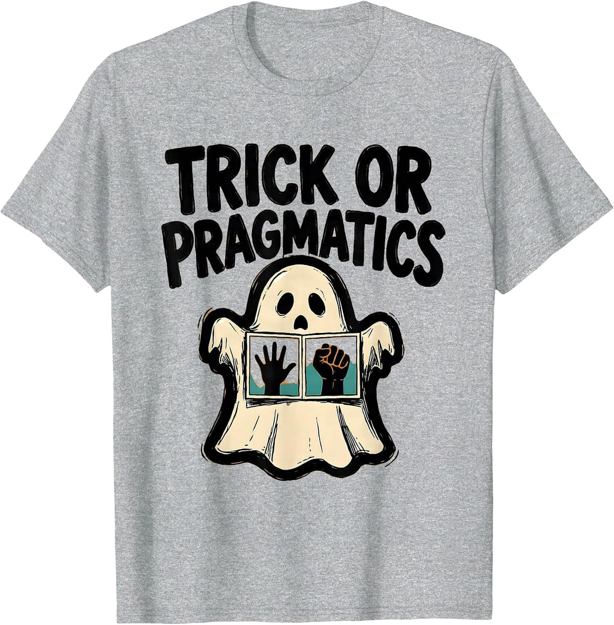 Men's Trick Or Pragmatics Marker Outline Ghost Speech Therapy SLP T-Shirt - Heather Grey