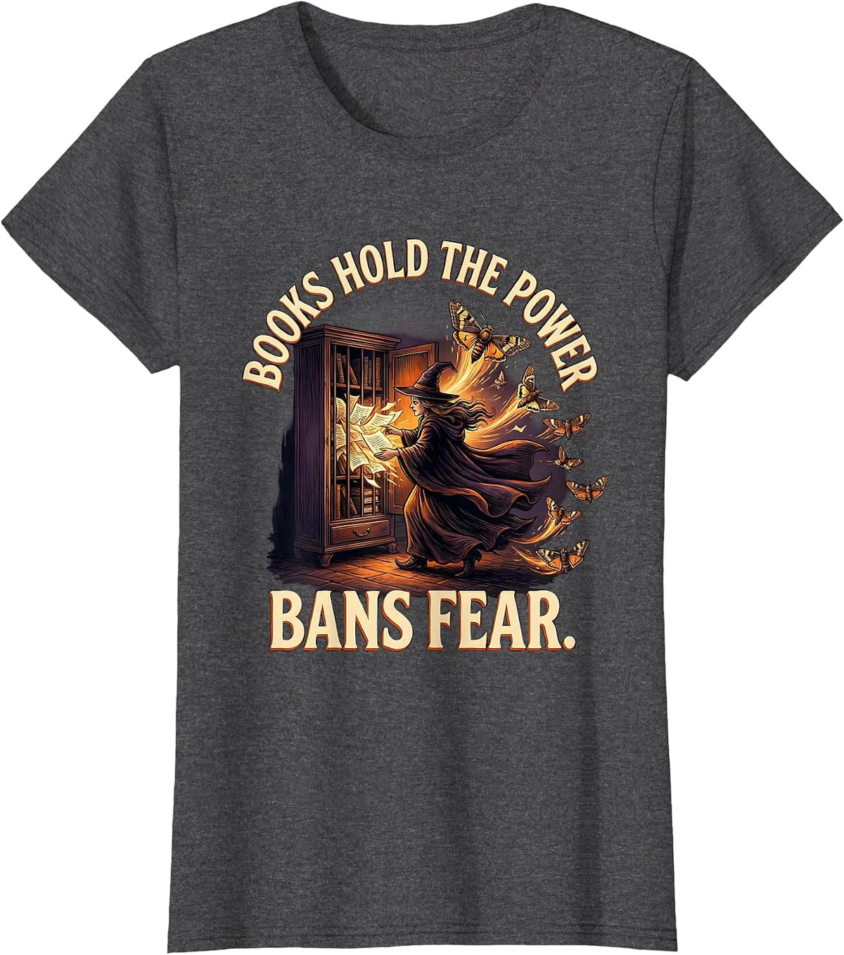 Women's Books Hold The Power Bans Fear Witch Halloween Bookish T-Shirt - Dark Heather Grey