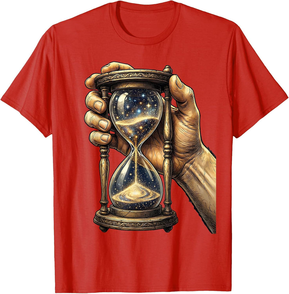 Men's Starfall Hourglass Celestial Art Design T-Shirt - Red