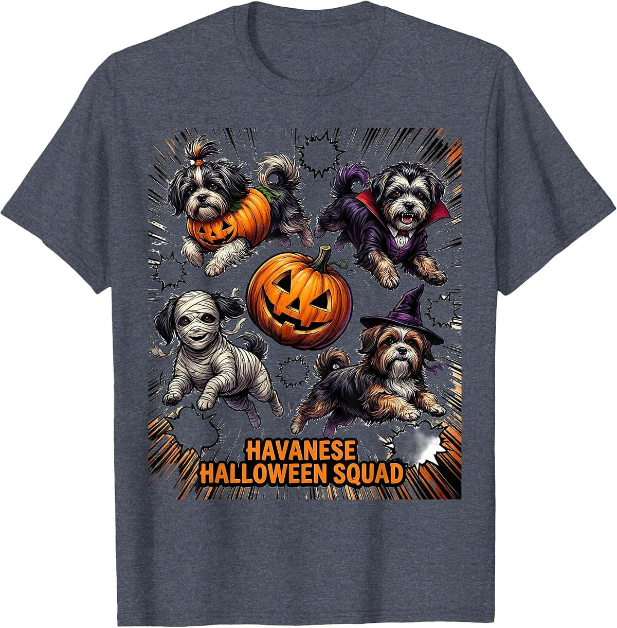 Havanese Halloween Squad Comic Book Dog Breed Costume T-Shirt, Men, Heather Blue, X-Large - As Pictured